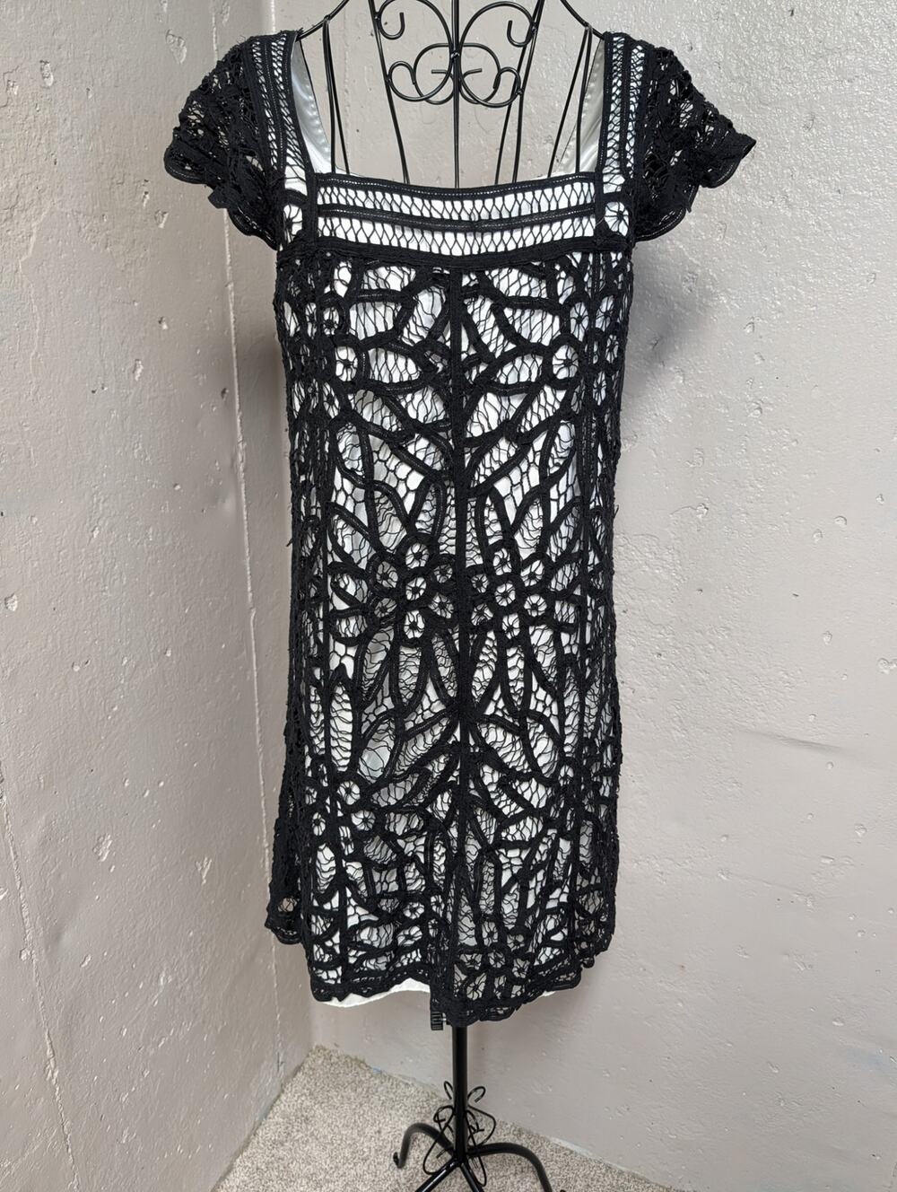 Vintage Betsey Johnson Black Battenberg Lace Babydoll Dress
